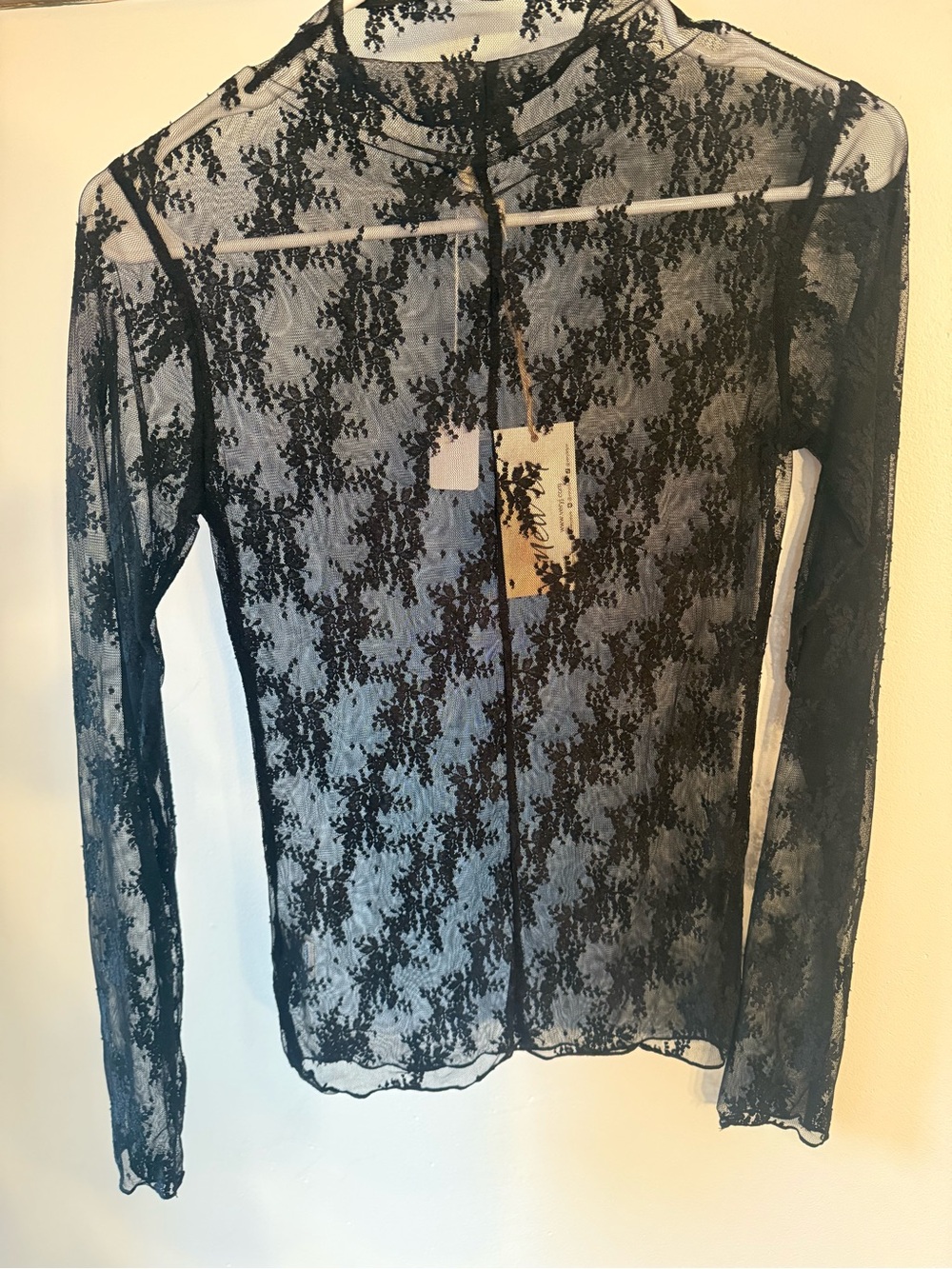 NWT Black Mesh Mock Neck Top - Picture 3 of 3